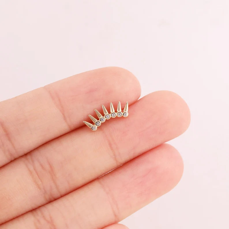 14k Gold Curved Bar Gothic Helix Conch Stud