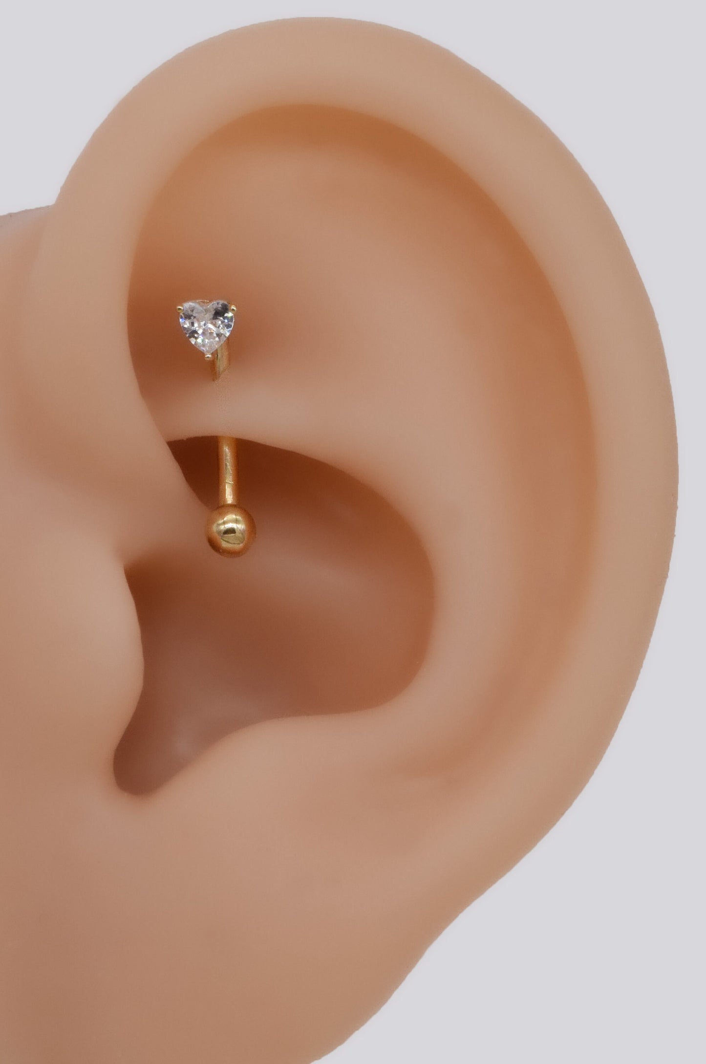 14K Solid Gold Heart Rook Earring Curved Barbell 16g
