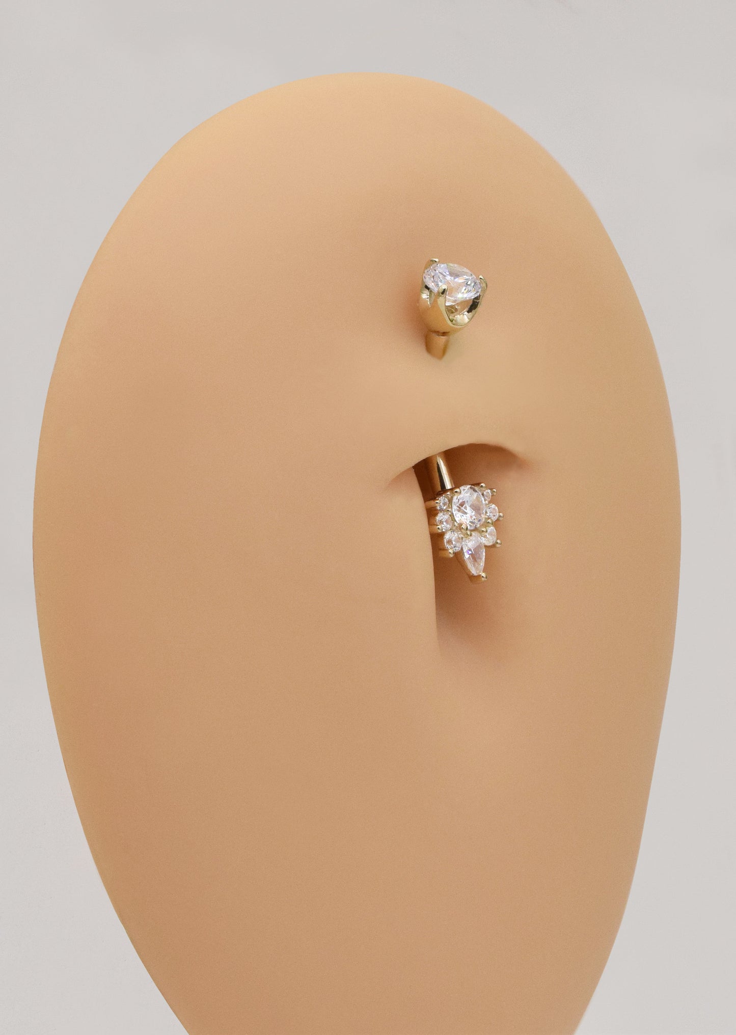 14K Solid Gold Dainty Belly Button Ring Cubic Zirconia Crown Navel Piercing 14g