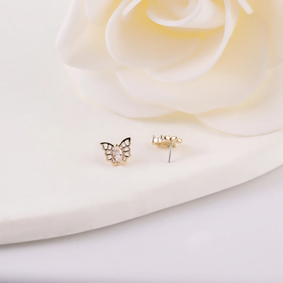 14K Gold Butterfly Cartilage Stud Flat Back