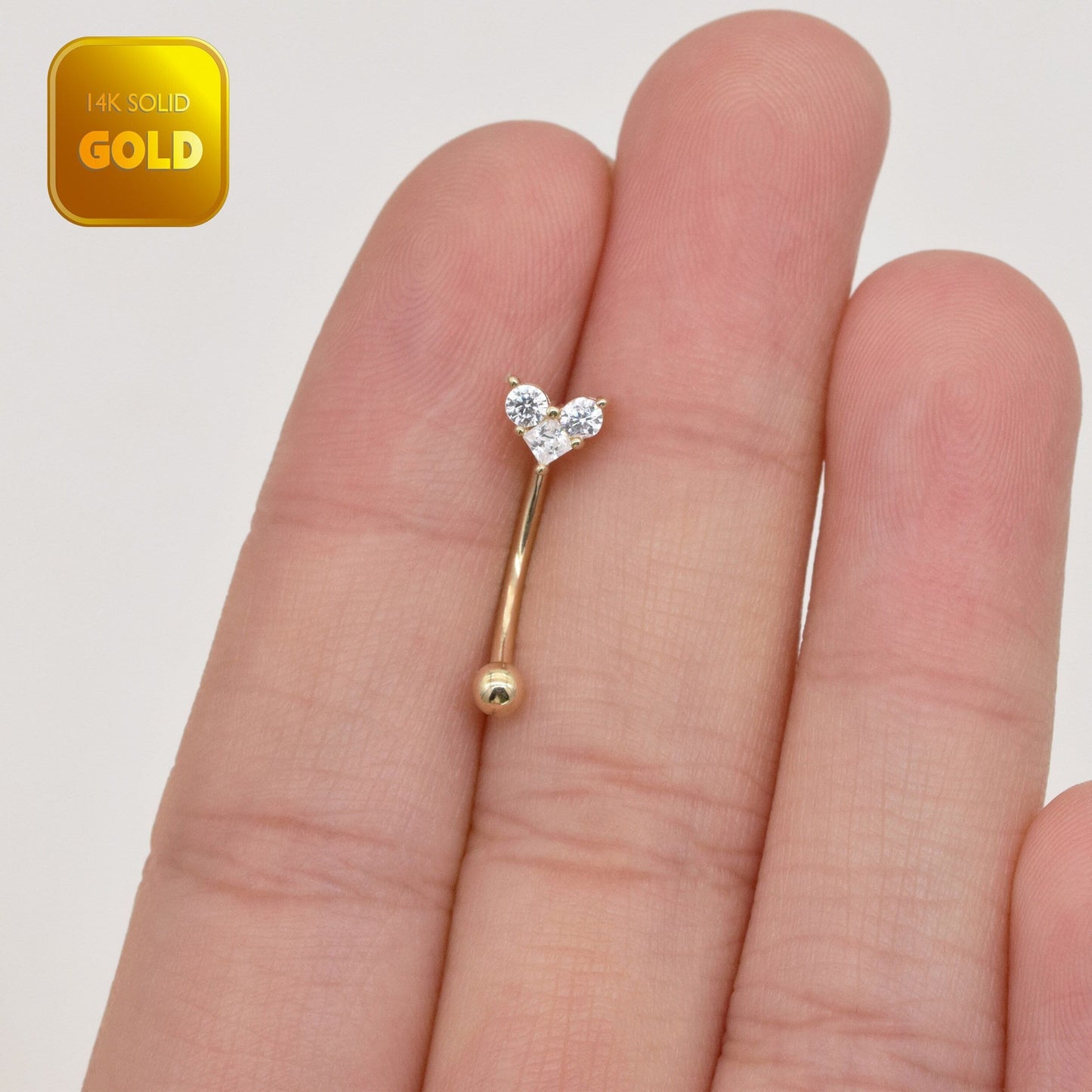 14K Solid Gold Heart Rook Earring Diamond Curved Barbell 16G
