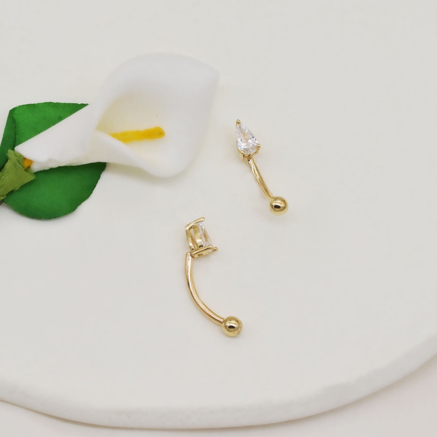 14K Solid Gold Teardrop Rook Piercing 16G