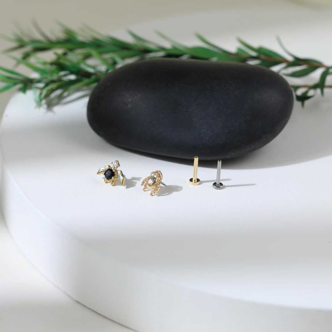 14K Gold Beetle & Bat Cartilage Earring