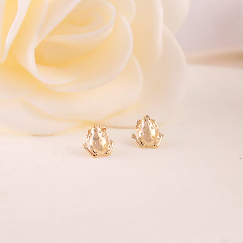 14K Solid Gold Frog Cartilage Stud Earring Flat Back