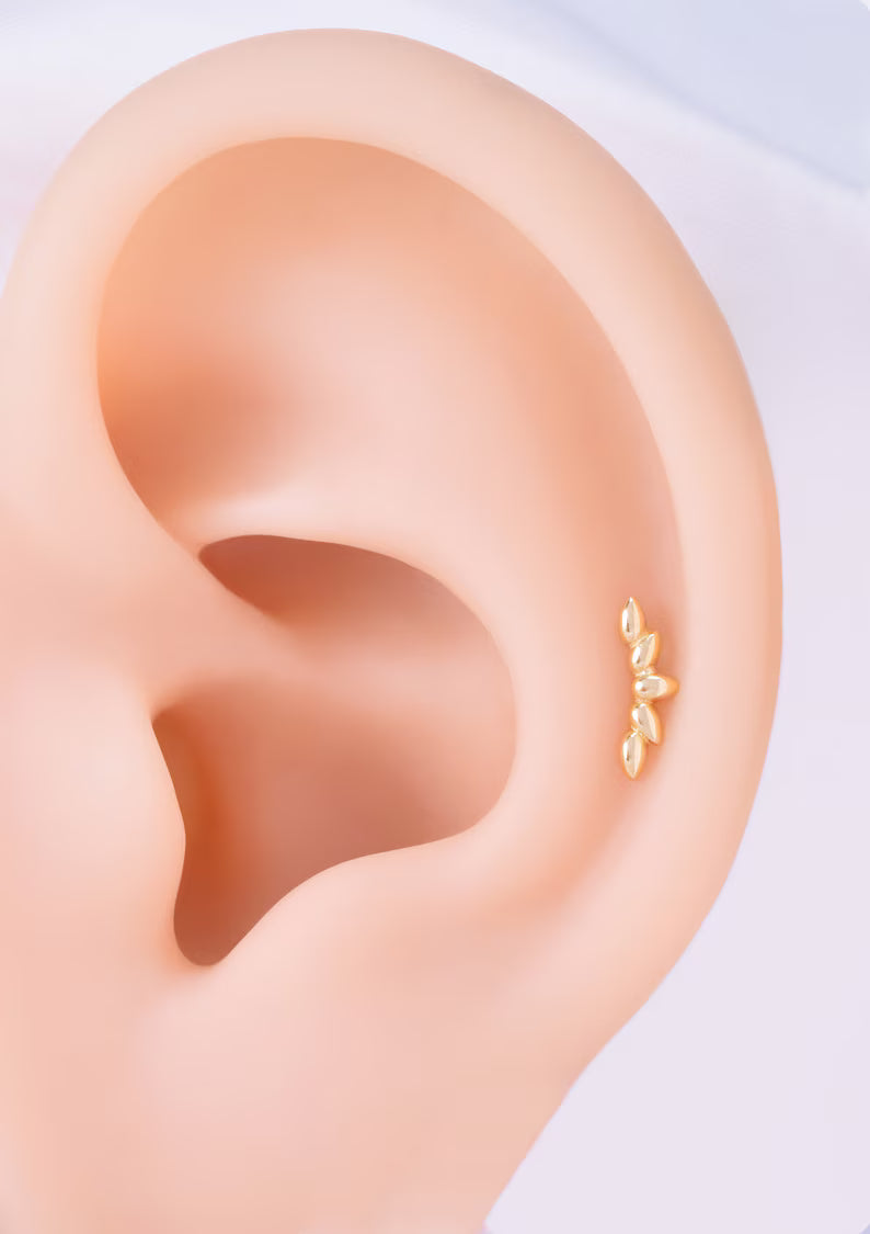 14K Gold Foliage Flat Back Stud