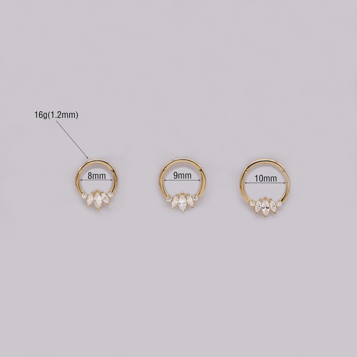 14K Solid Gold Marquise Septum Daith Tragus Helix Cartilage Earring 16G