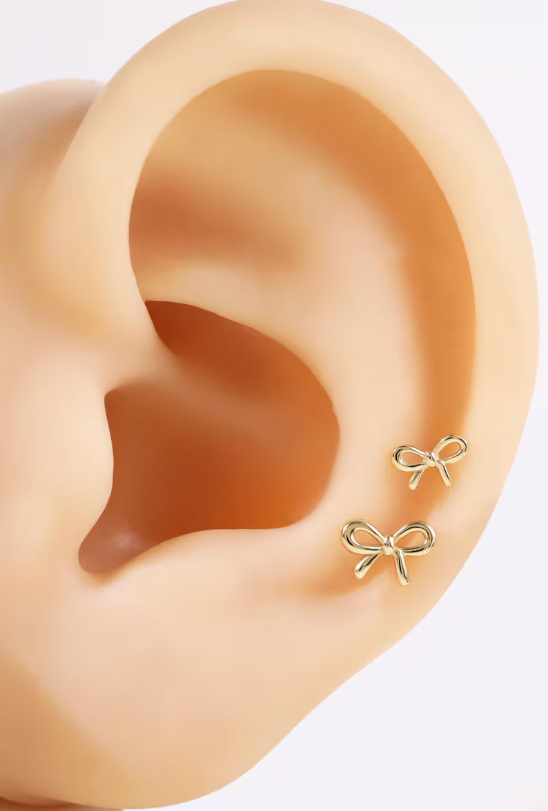 14K Gold Bow Stud Earring