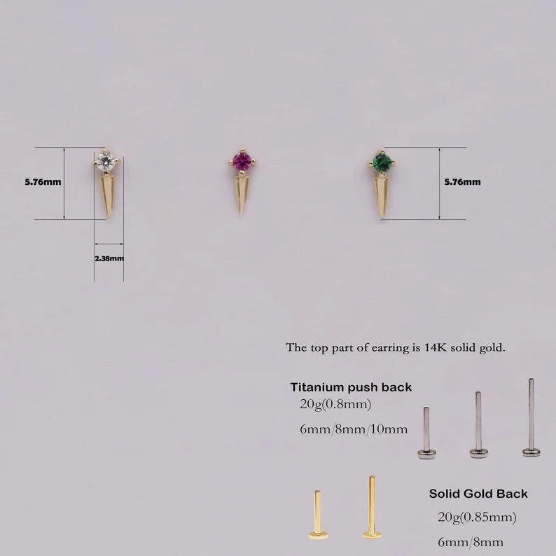 14K Gold Dainty CZ Cartilage Stud