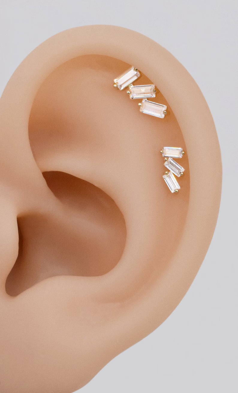 14K Gold Baguette Climber Stud