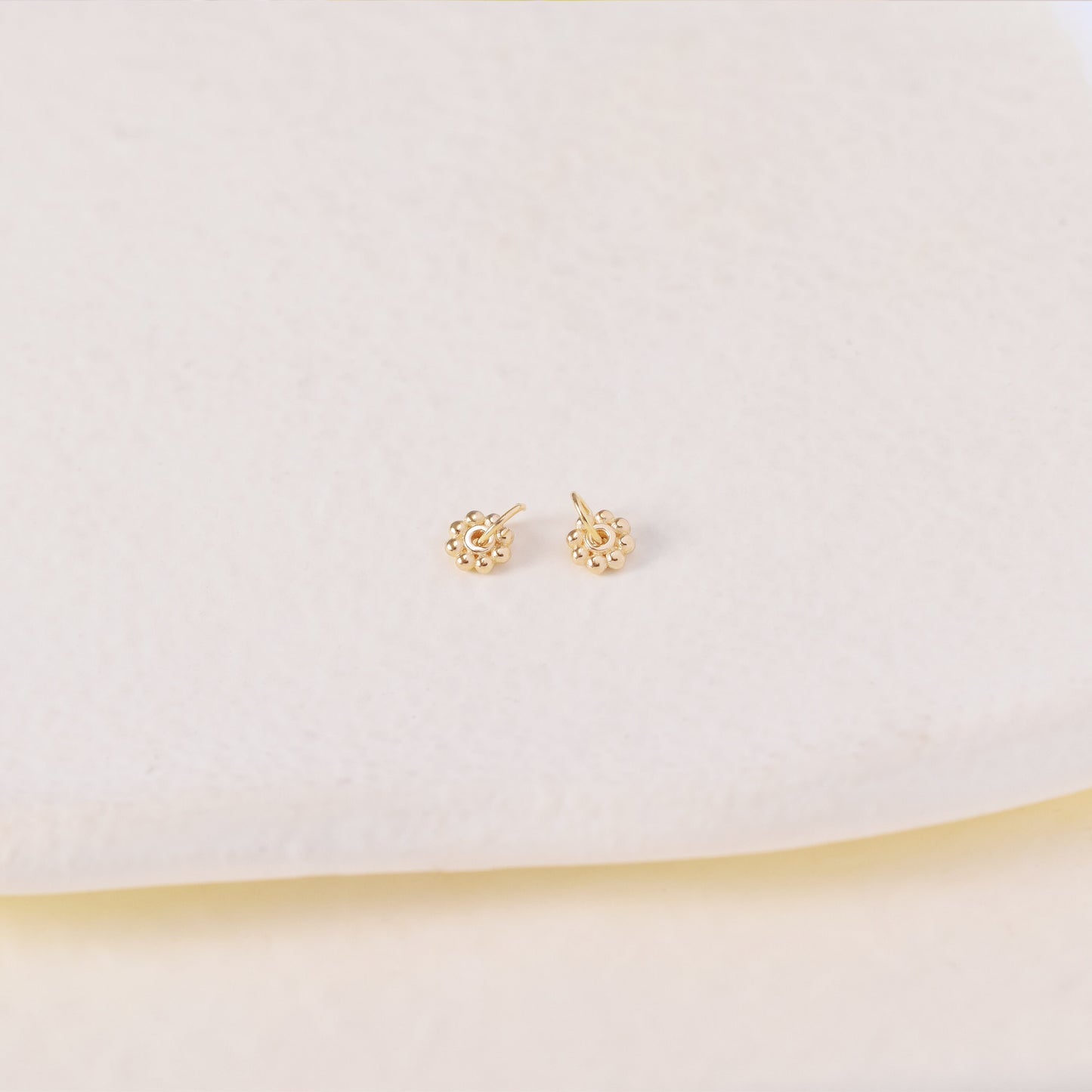 14K Solid Gold Flower Charm Earring Tiny Dot & Circle Stud for Cartilage