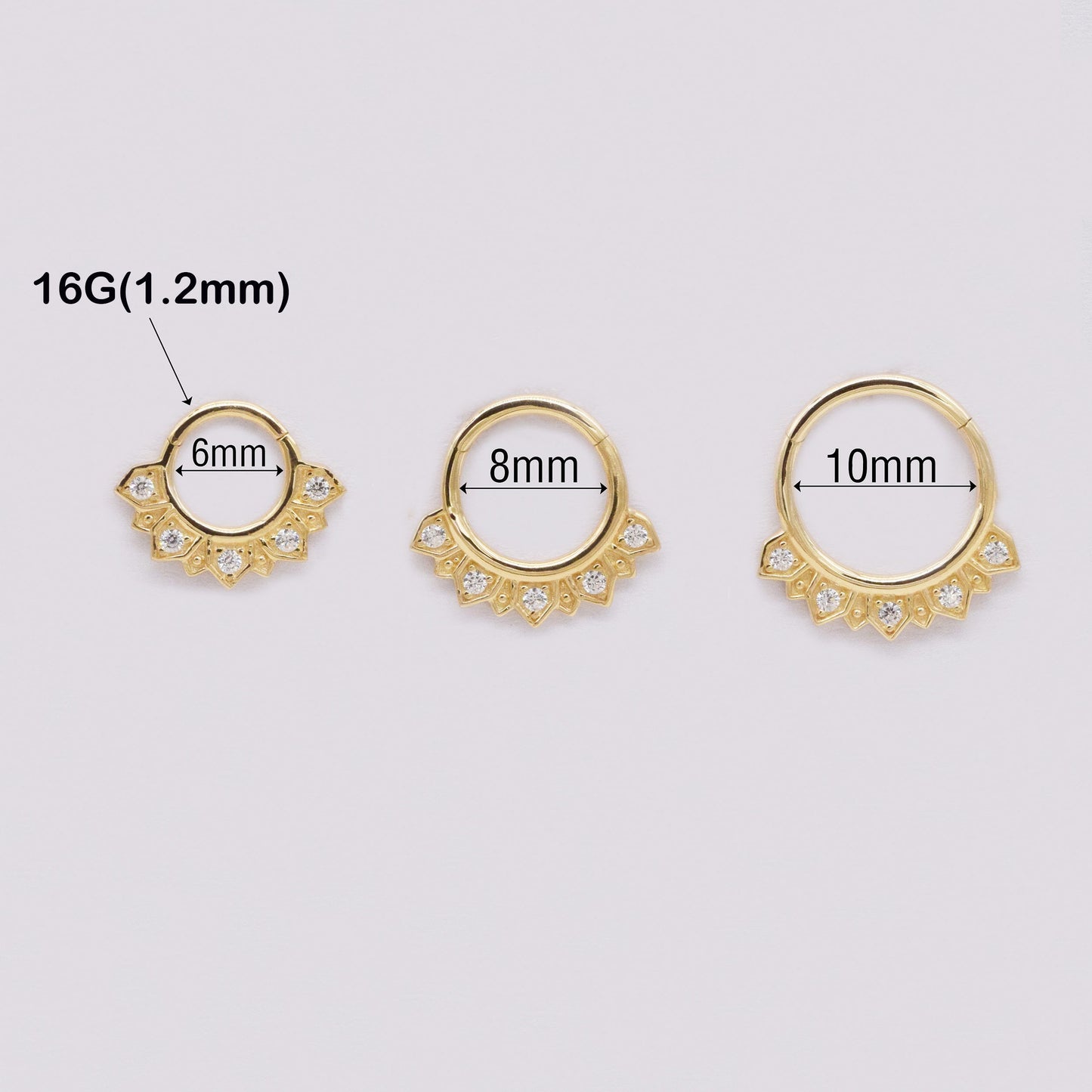 14K Solid Gold Dainty Septum Hoop Clicker 16g Nose Ear Piercing Ring