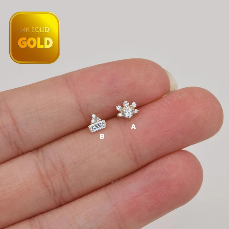 14K Gold Crown Cartilage Stud Earring