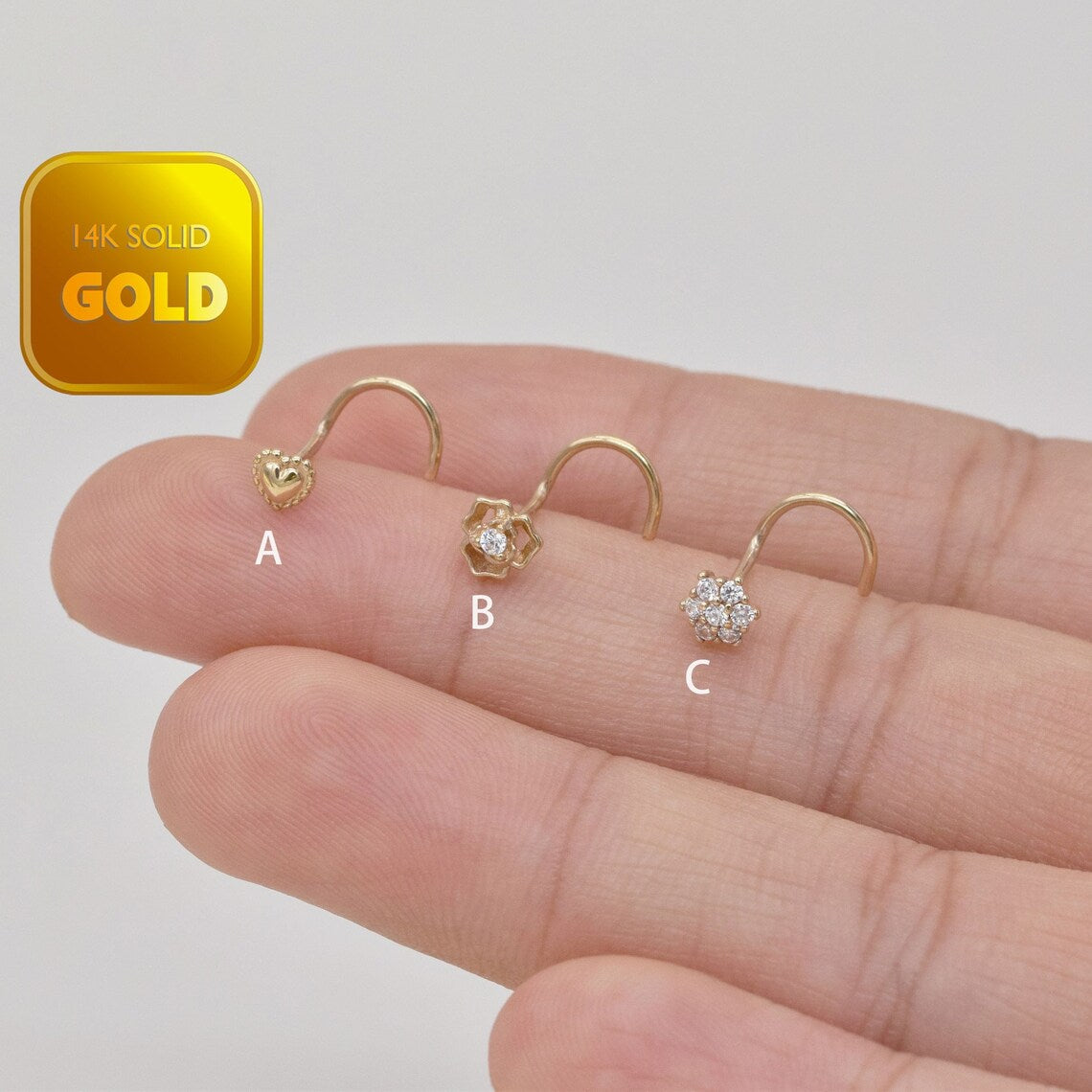 14K Solid Tiny Diamond Nose Piercing 20g