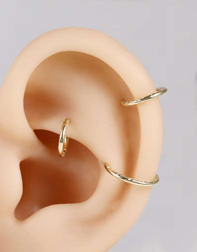14K Gold Braided Hoop Septum Helix Tragus Rook 16g 6/8/10mm