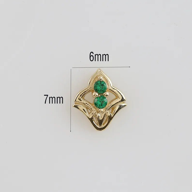 14K Solid Gold CZ Flower Helix Flat Back