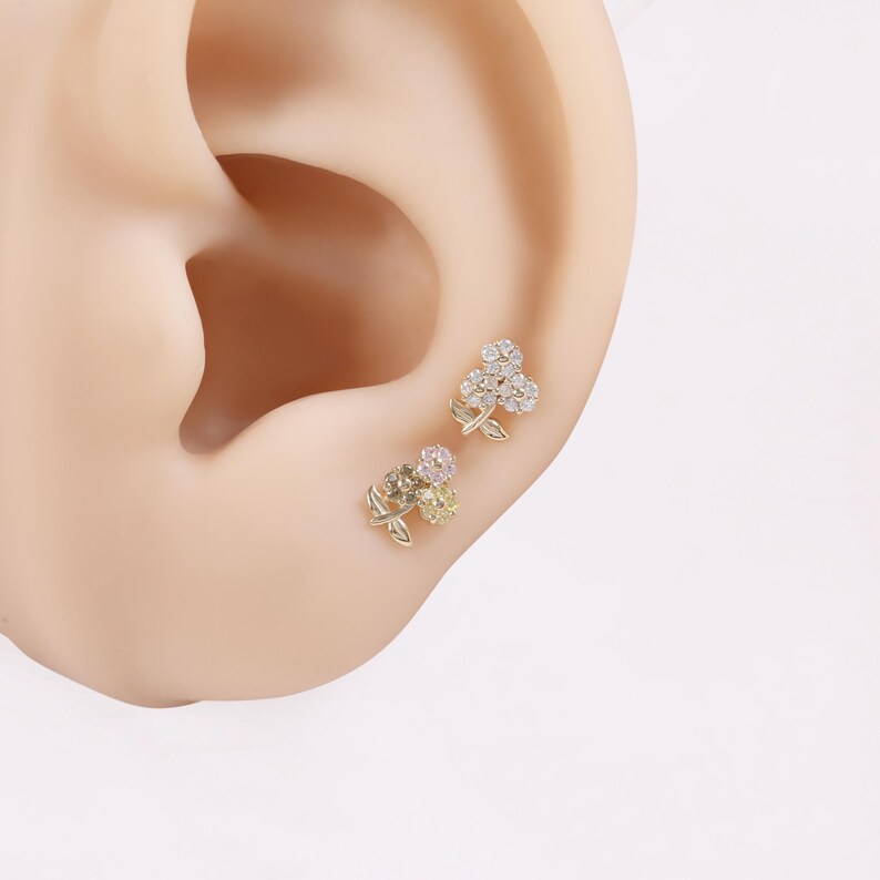 14K Solid Gold Flower Cartilage Stud Flat Back