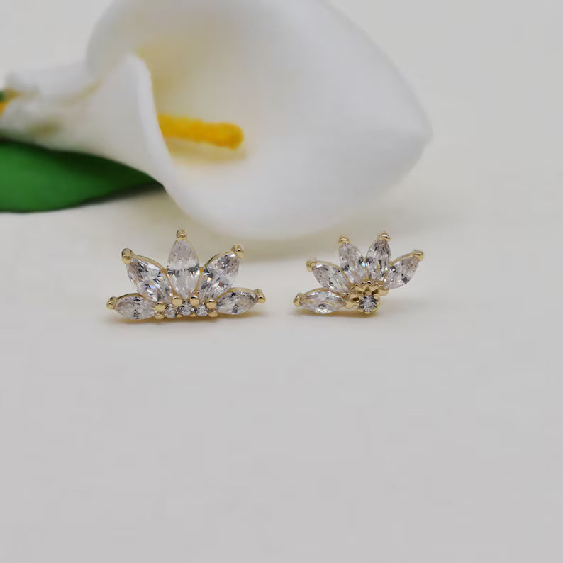 14K Gold Marquise Lotus Cartilage Stud