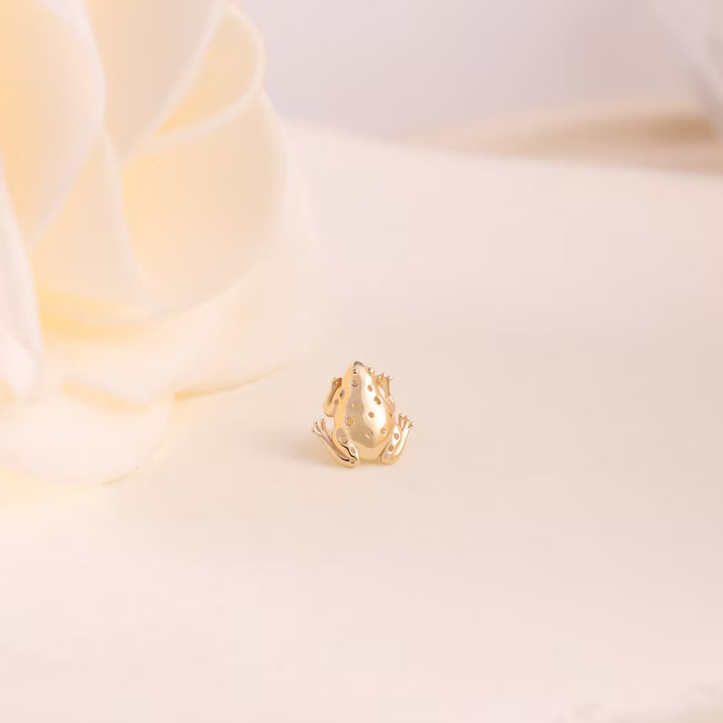 14K Solid Gold Frog Cartilage Stud Earring Flat Back