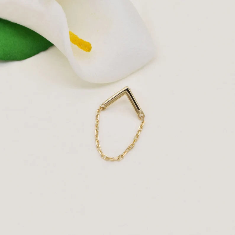 14K Solid Gold Arrow Chain Stud Earring