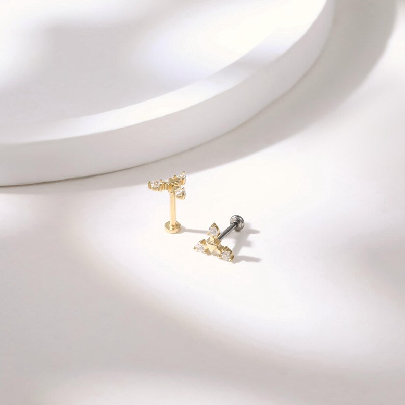 14K Gold Triangle Stud Minimalist Cartilage Earring