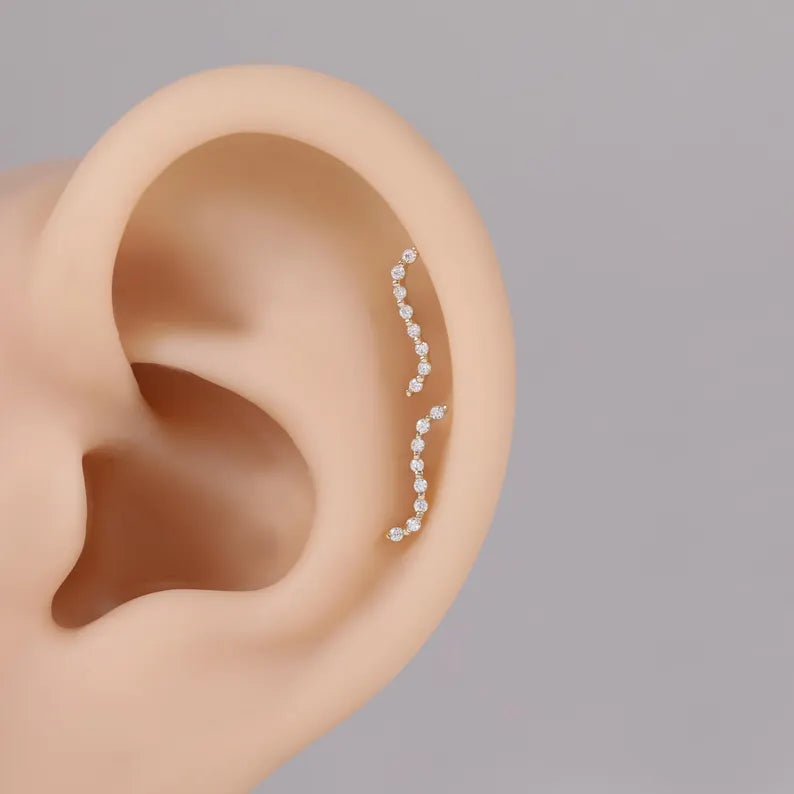 14K Solid Gold Crystal Climber Earring