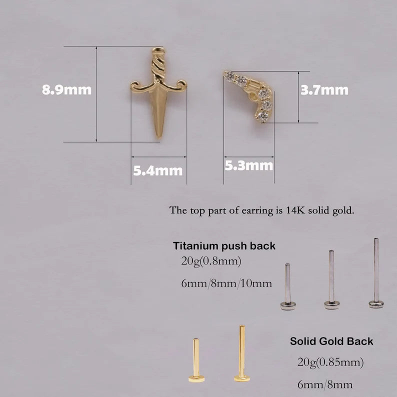 14K Solid Gold Tiny Toy Model Stud Earring 20g