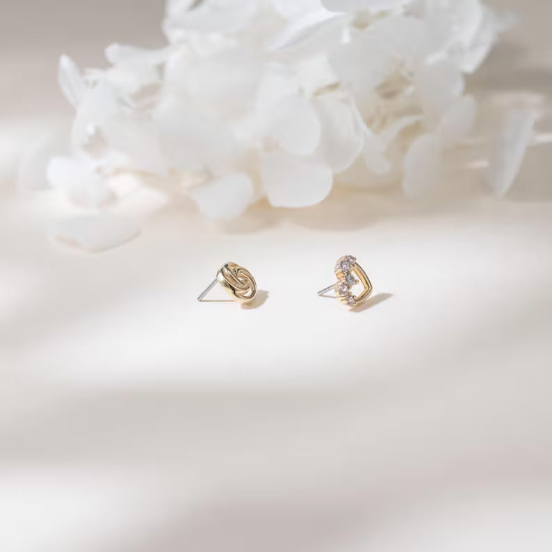 14K Gold Heart Rose Flat Back Studs