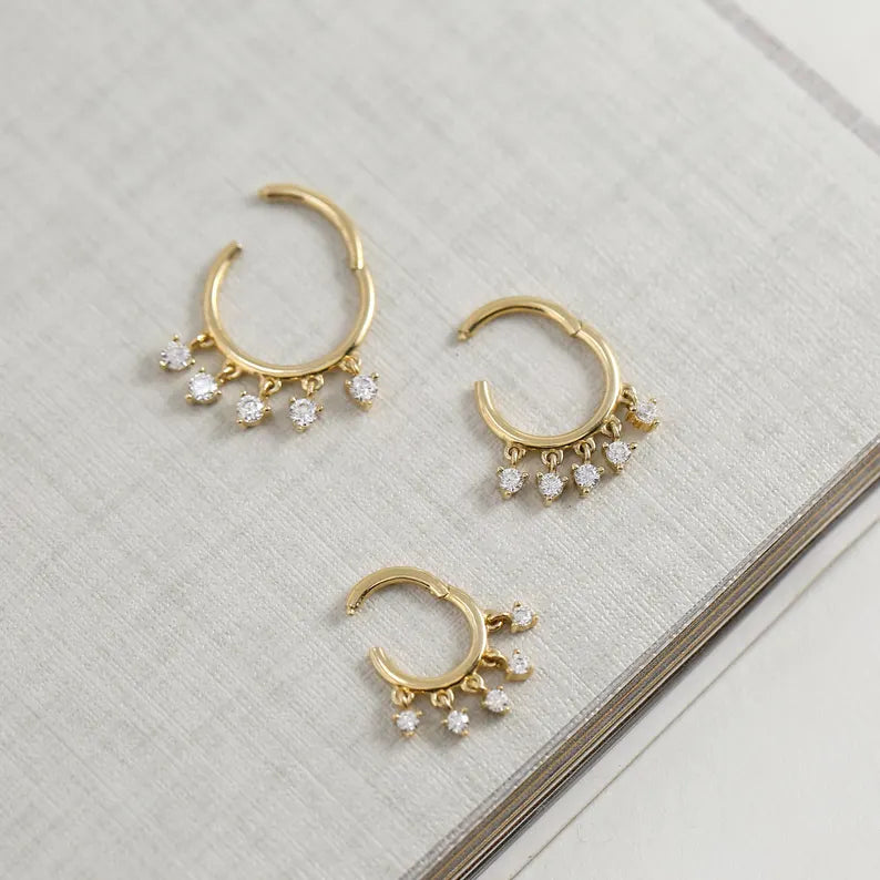 14K Gold Heart Dangle Cartilage Septum Helix Hoop 16g 6/8/10mm
