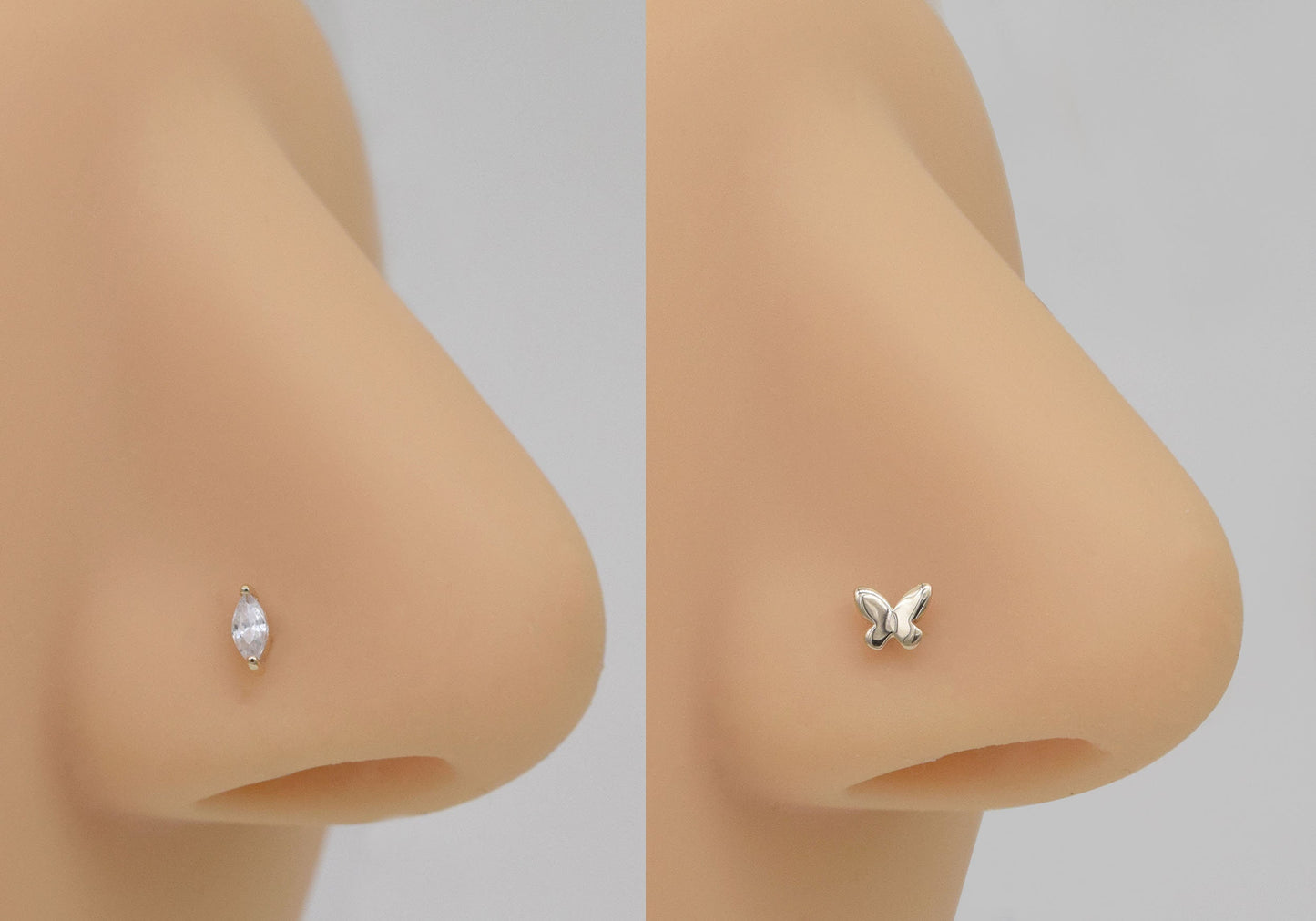 14K Solid Gold Butterfly Nose Ring 20G