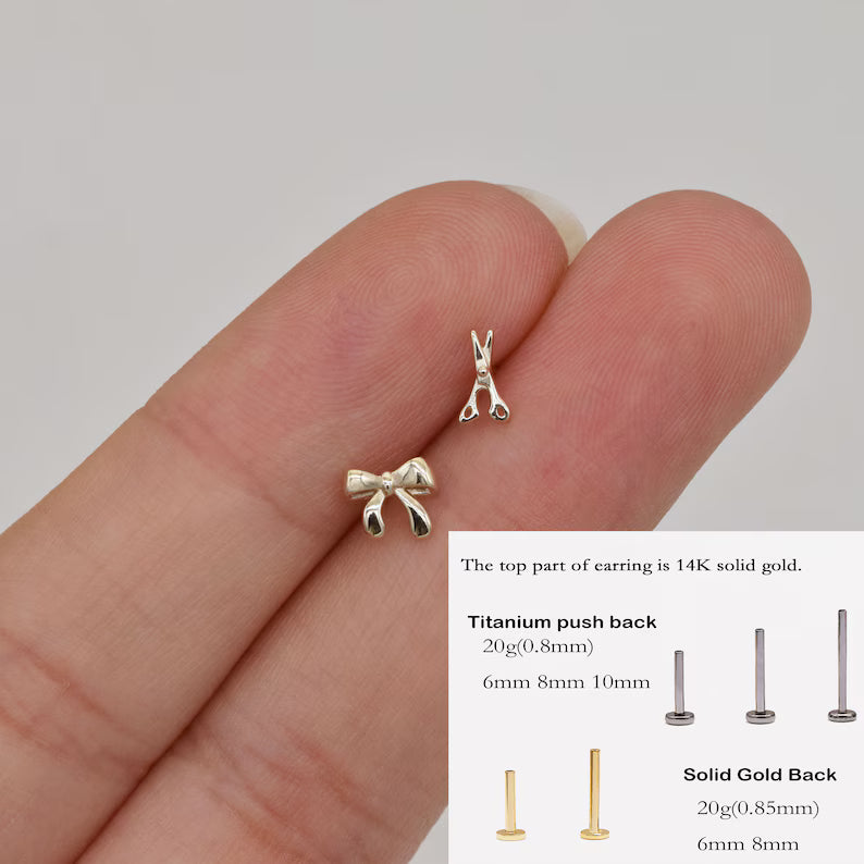 14K Gold Dainty Ribbon Bow Cartilage Stud Earring