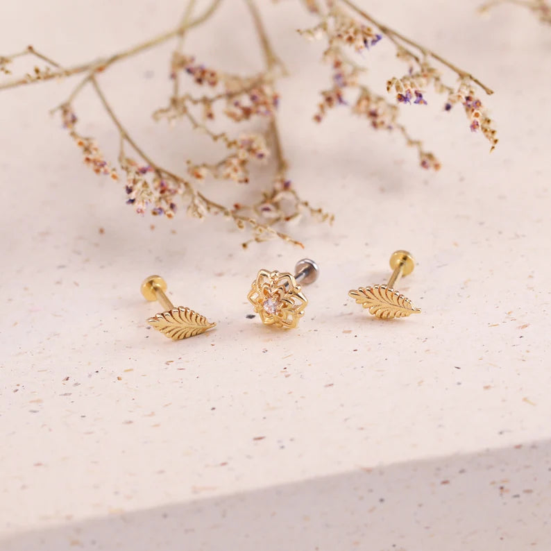 14K Gold Mandala Helix Stud Earring