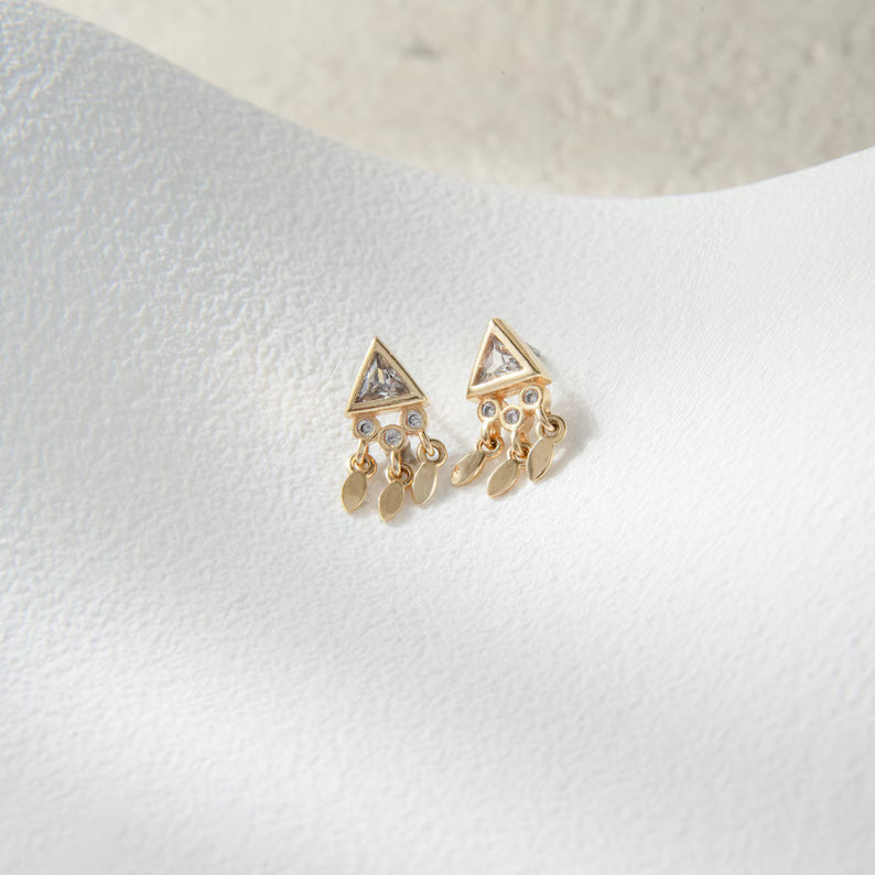 14K Solid Gold Triangle Drop Earring