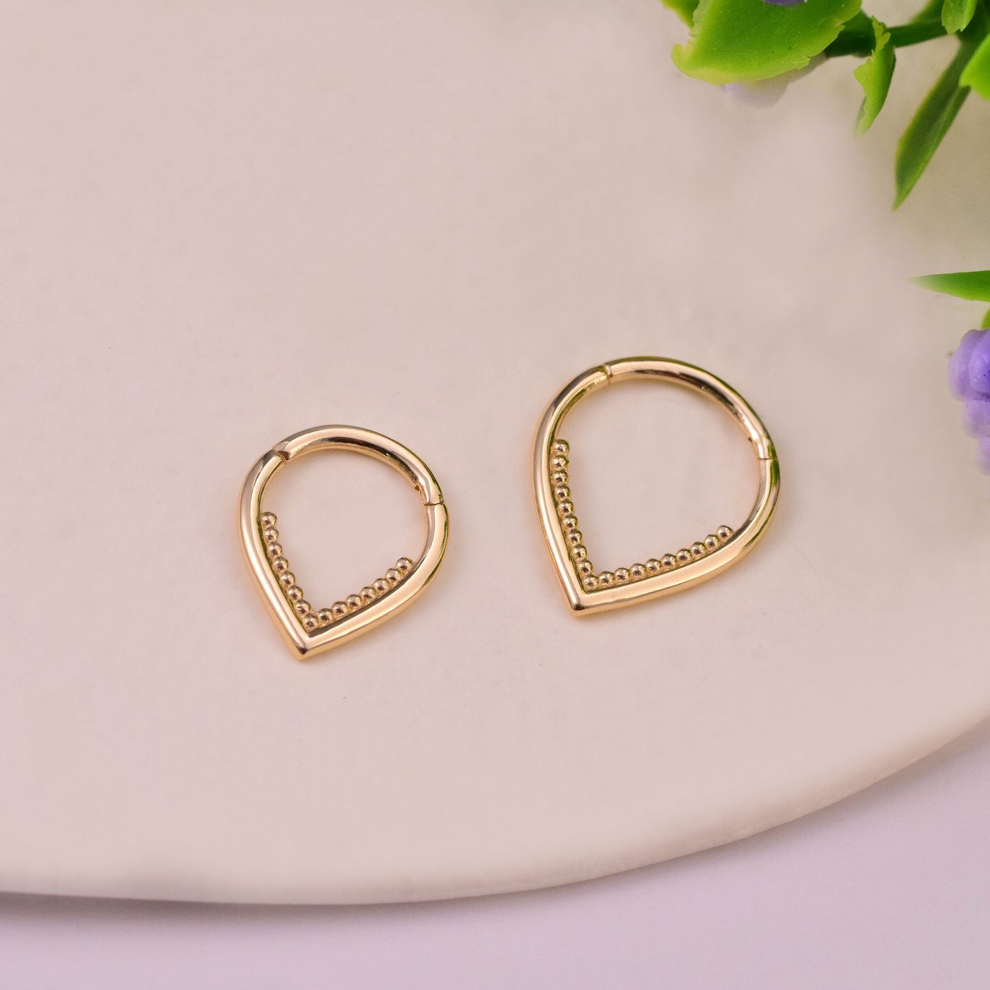 14K Solid Gold V-Shaped Septum Ring 16G