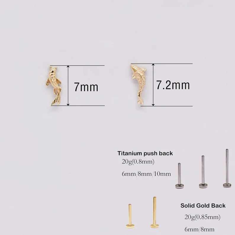 14K Solid Gold Koi Fish Stud Earring