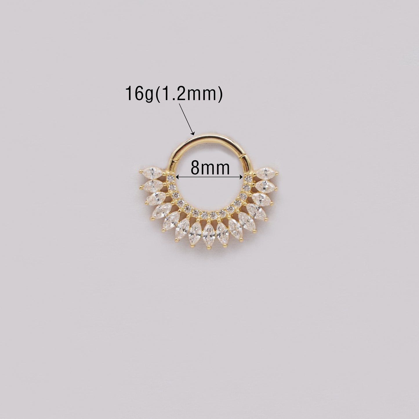 14K Solid Gold Dainty Marquise Septum Hoop Clicker Nose Piercing Ring