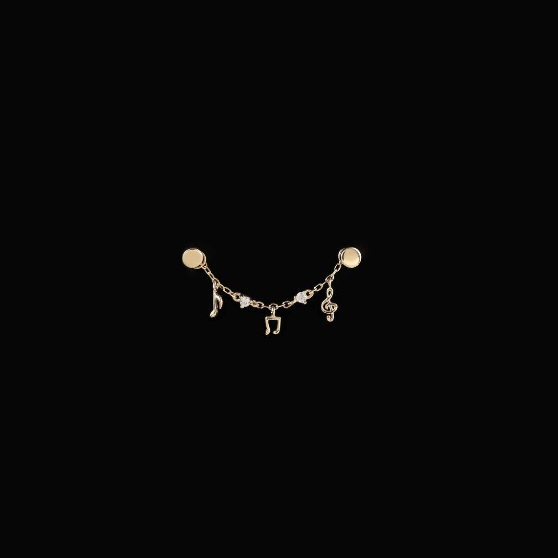 14K Solid Gold Musical Notes Chain Piercing