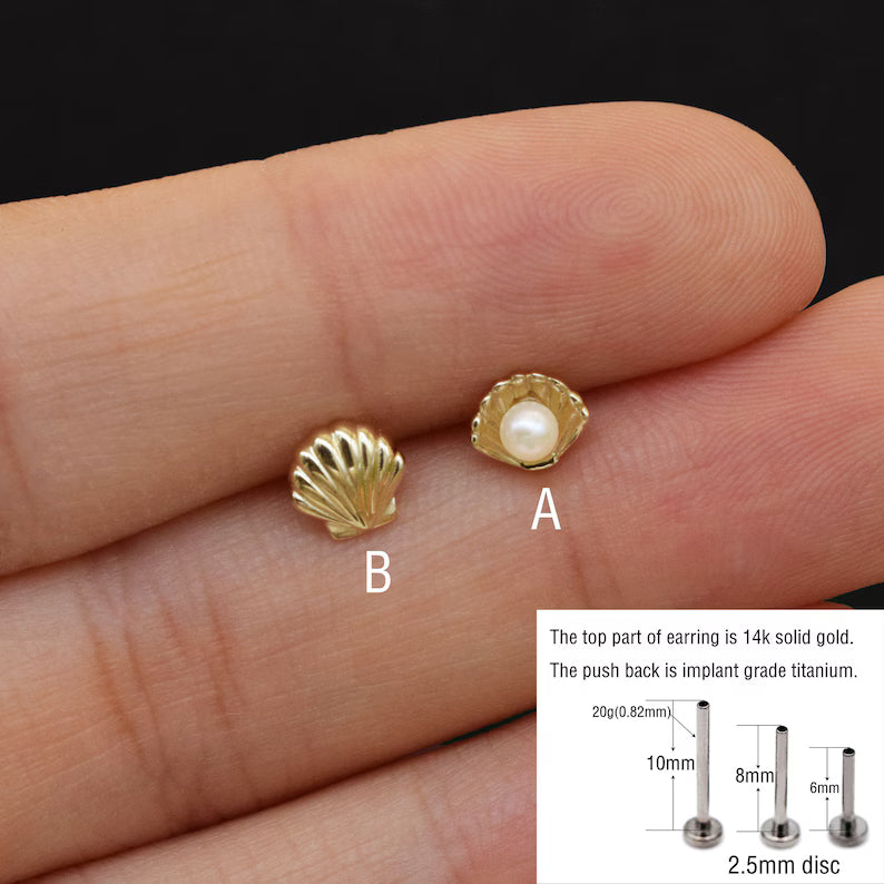 14K Gold Shell Pearl Flat Back Stud