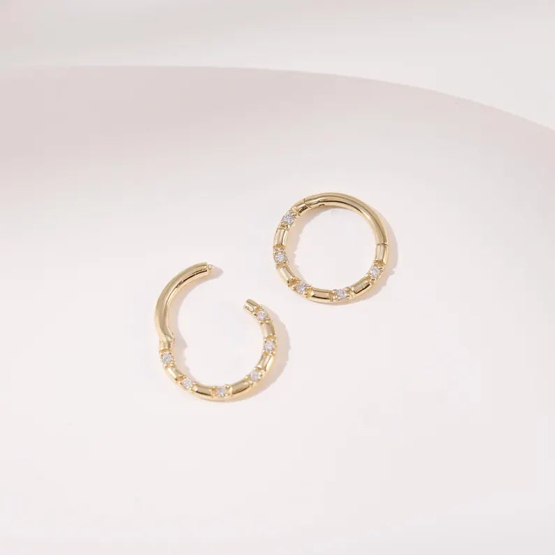 14K Gold Diamond Septum Clicker Ring