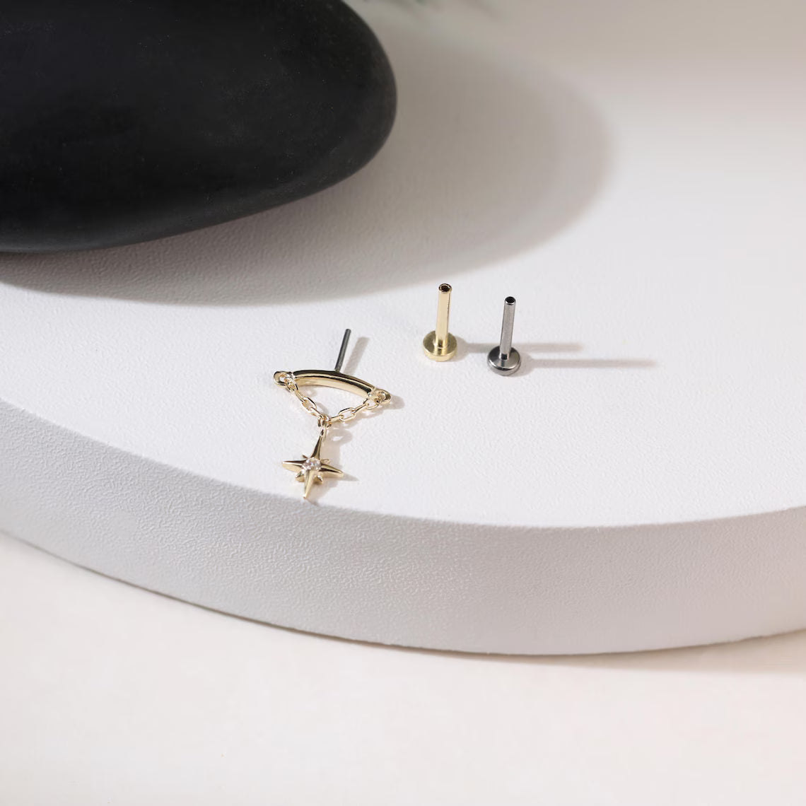 14K Solid Gold Threadless Cartilage Earring
