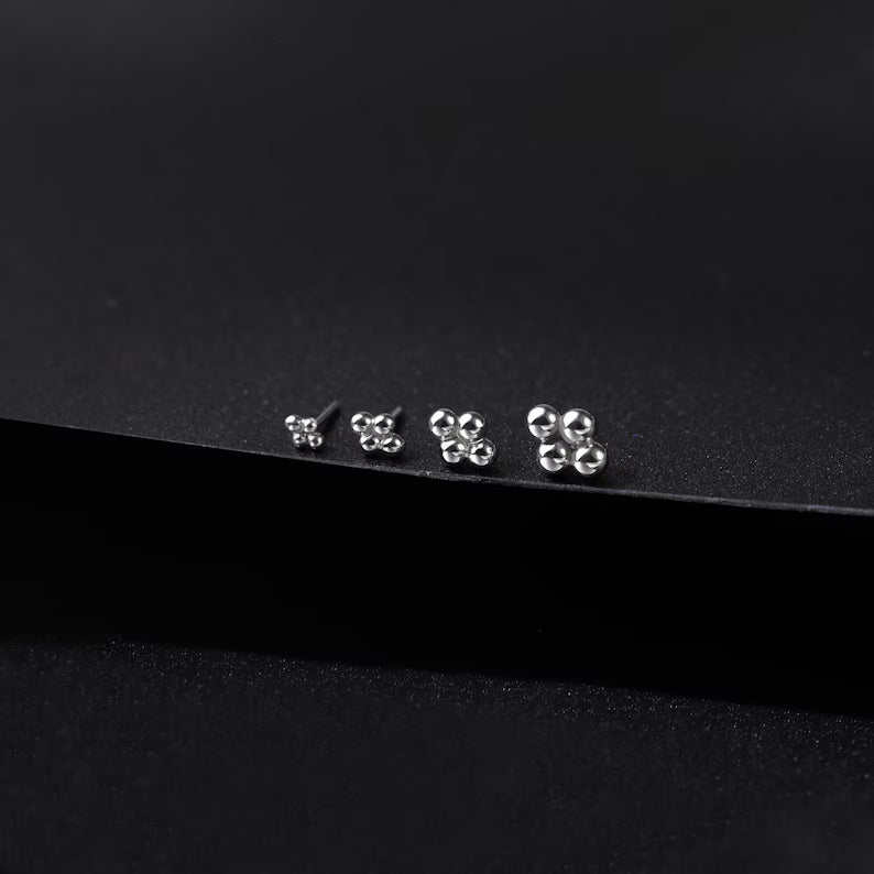 14K White Gold Four Bead Stud