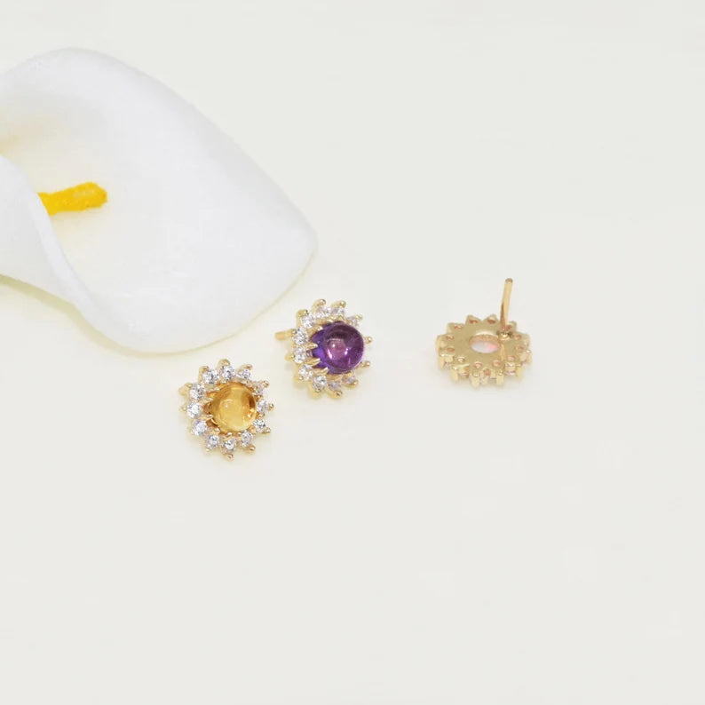 14K Gold Sunflower Opal Cartilage Stud Earring