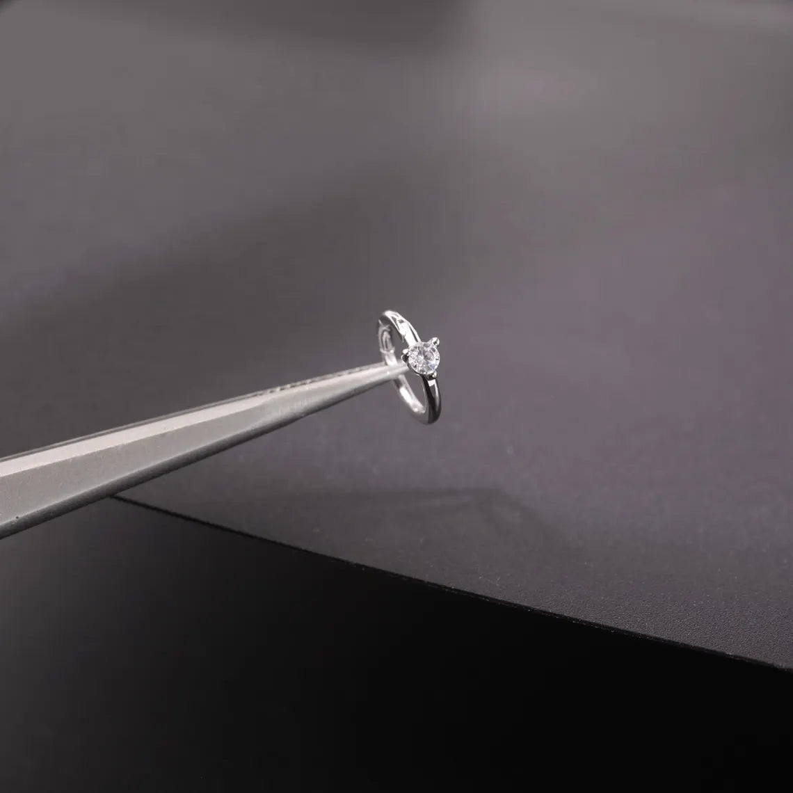 14K White Gold Tiny Huggie Hoop Earring