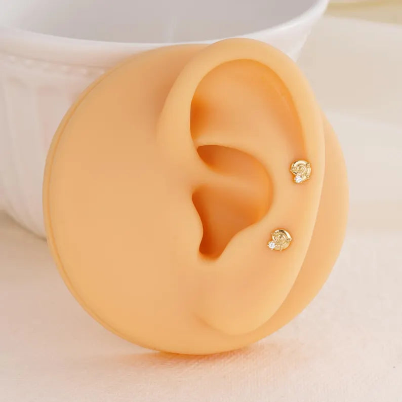 14K Gold Shell Cartilage & Tragus Stud