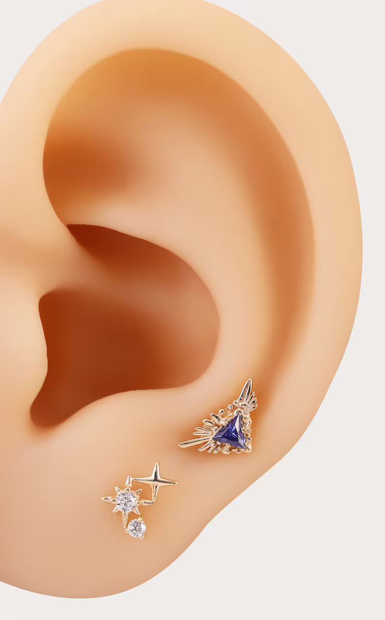 14K Gold Celestial Helix Conch Tragus Stud