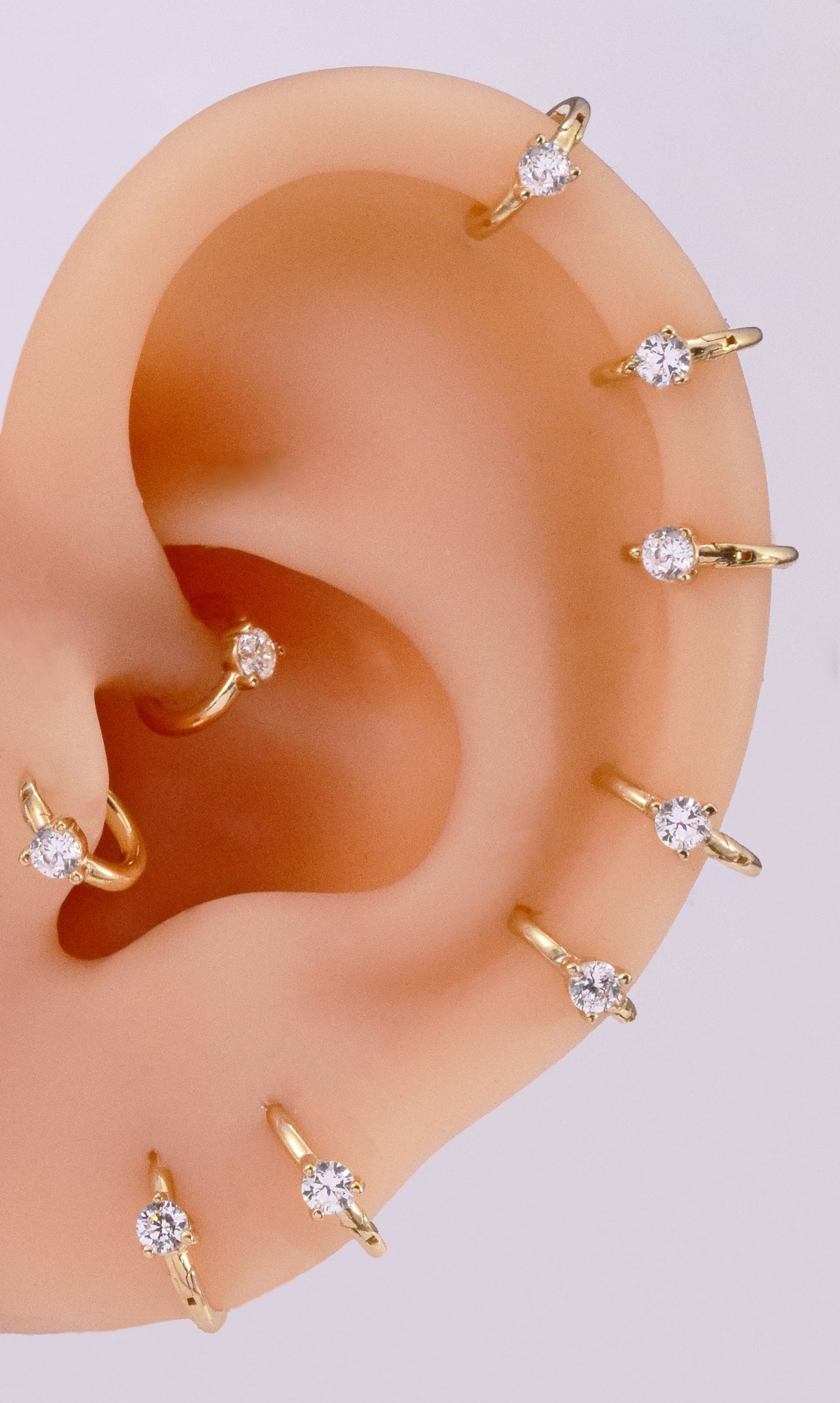 14K Solid Gold Tiny Cartilage Hoop Cubic Zirconia Huggie Earring
