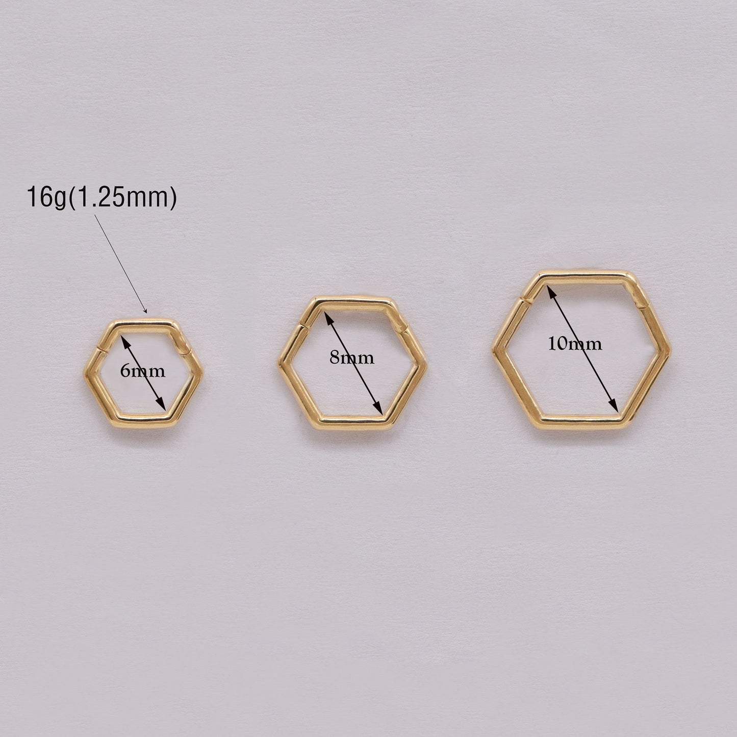 14K Solid Gold Hexagon Septum Hoop Piercing 16g