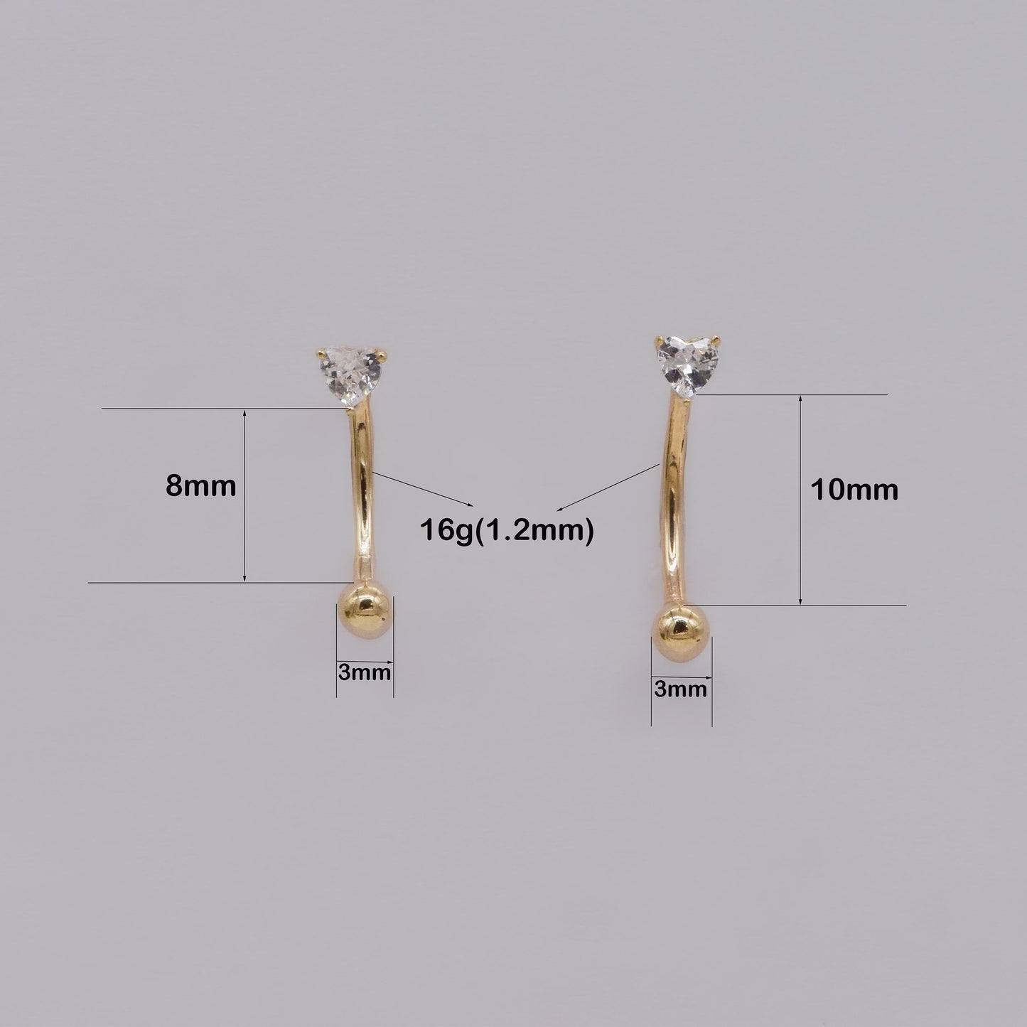 14K Solid Gold Heart Rook Earring Curved Barbell 16g