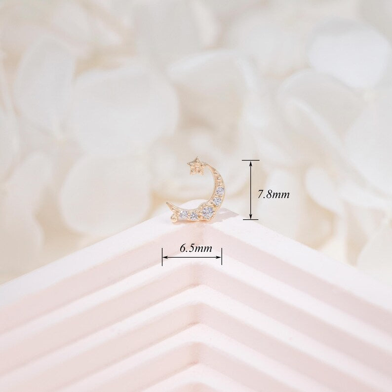 14k Gold Moon Star Helix Tragus Conch Stud