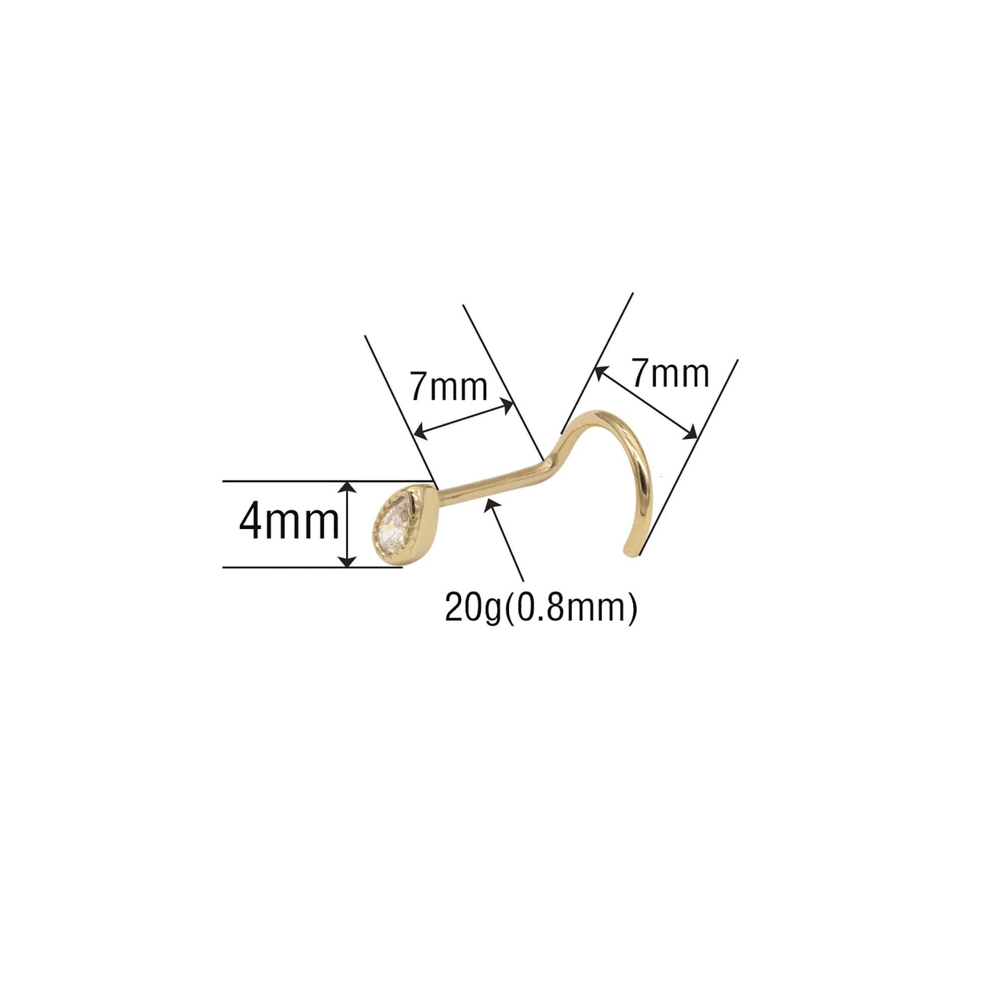 14K Solid Gold Tiny Teardrop Nose Ring 20g Dainty Screw Back Gift