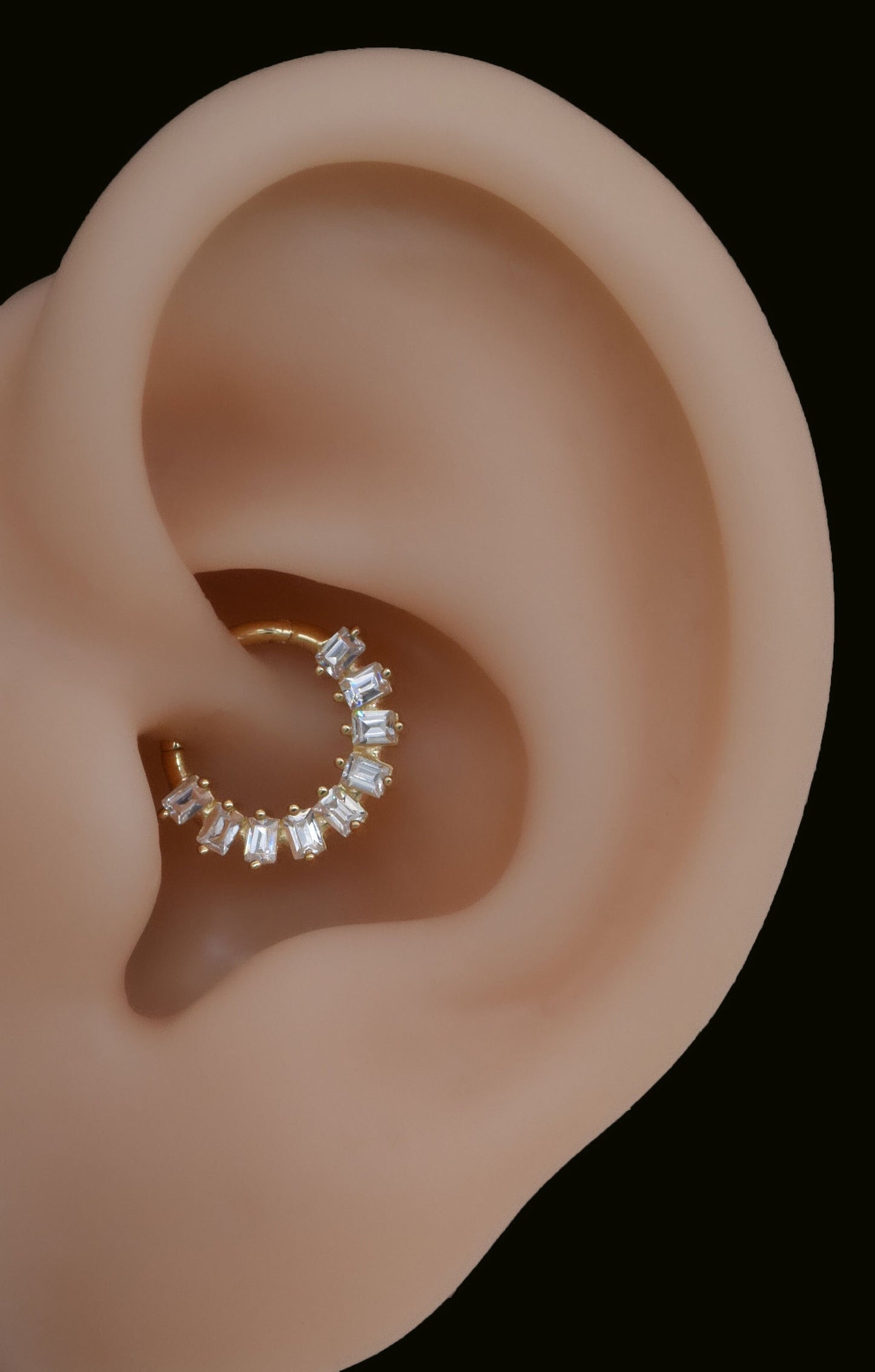 14K Solid Gold Baguette Zircon Hoop Earring 18g